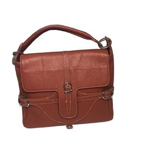 GUIA'S‎ Purse Cognac Pebbled Leather Silver Buckle Italian Messenger Bag Vintage
